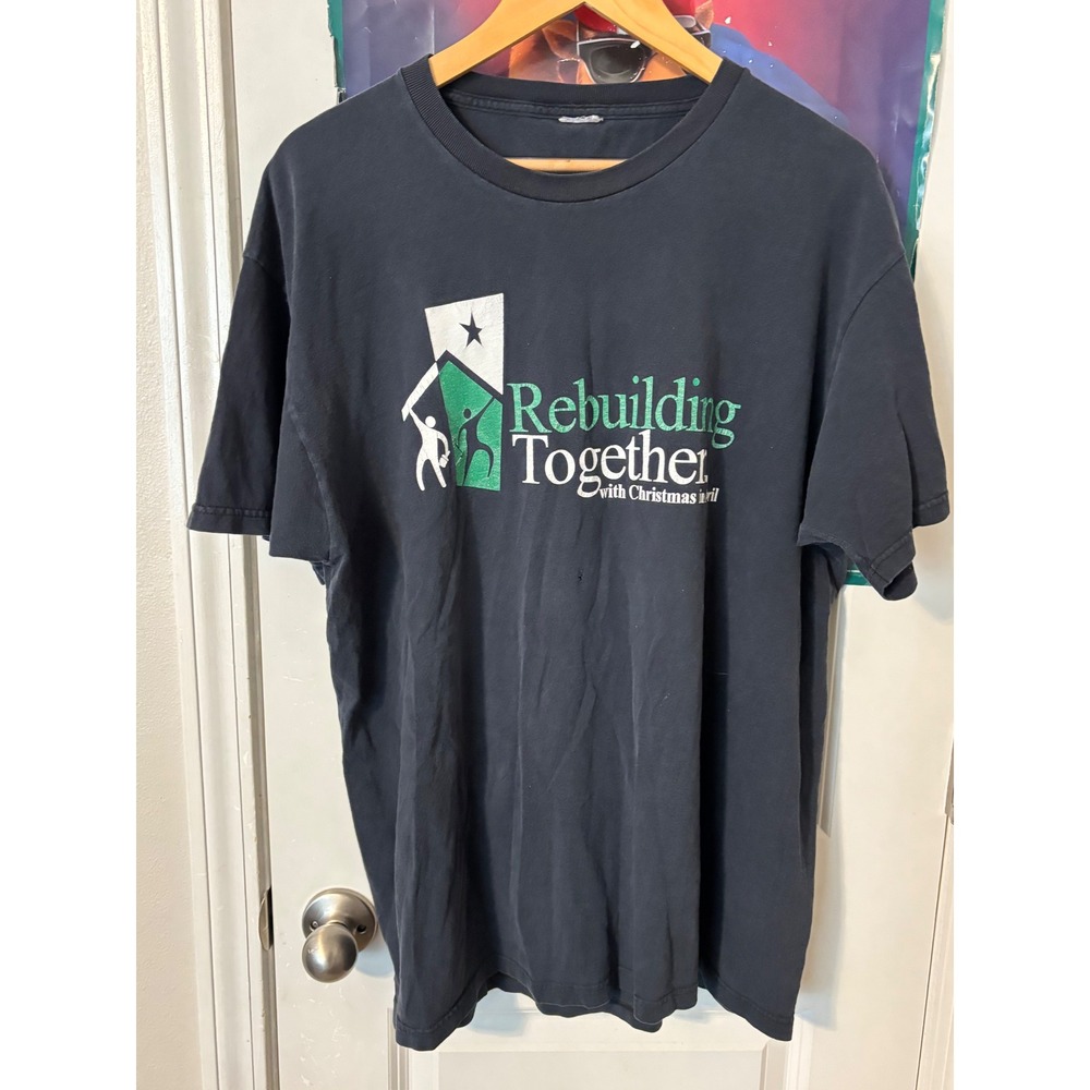 Vintage Rebuilding Together T-Shirt Mens XL Faded Black Graphic Charity Tee 90s